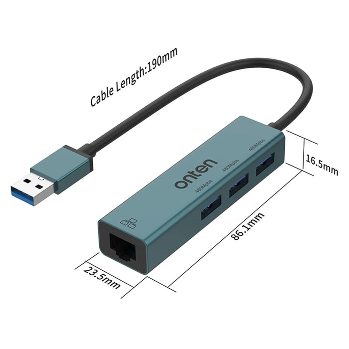 ONTEN 5226 4 in 1 USB Hub 100Mbps Network Card Ethernet Adapter 3 Port USB 2.0 Extension Dock - 6