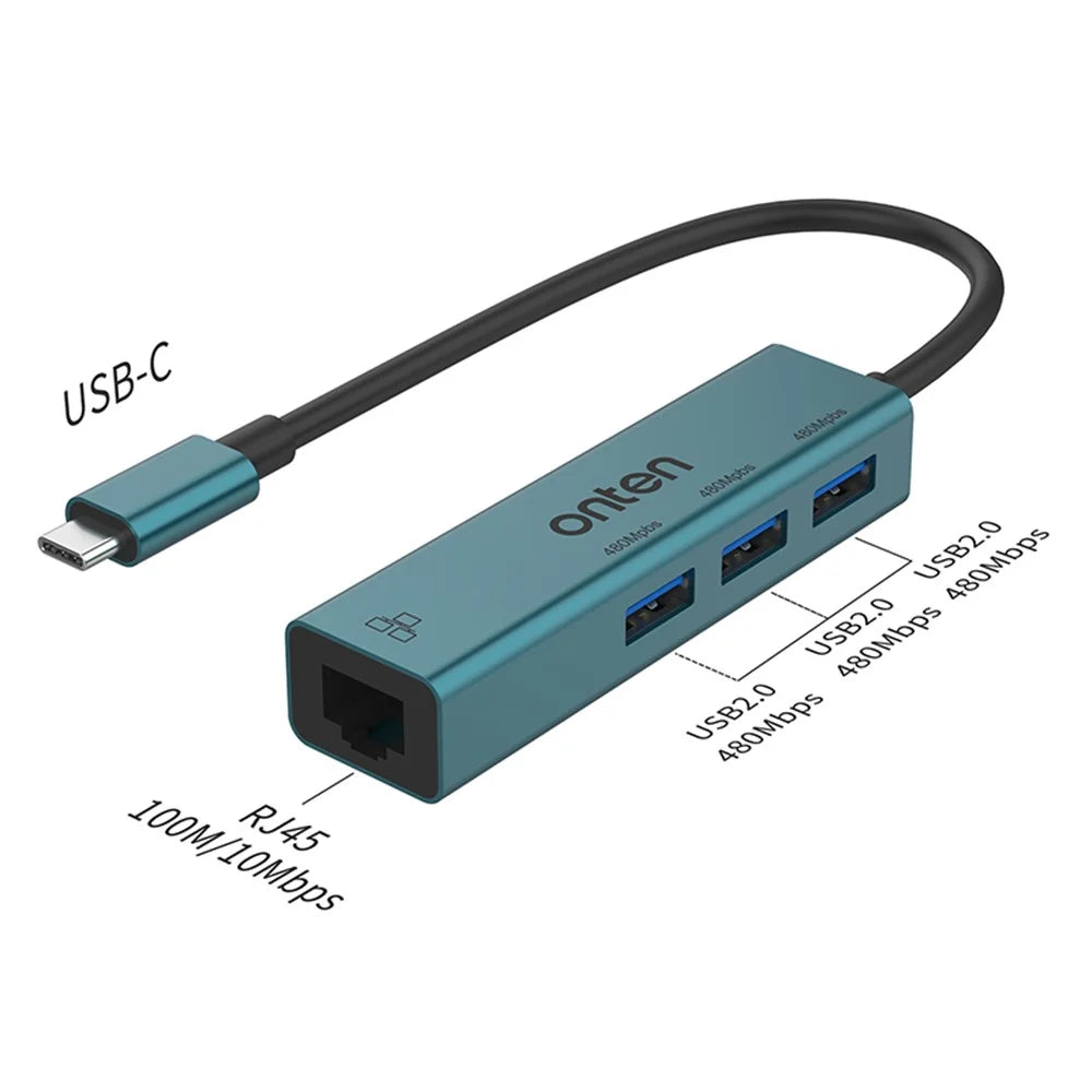 ONTEN 95226 Type-C to RJ45 + 3xUSB2.0 Ethernet Adapter USB Hub 4 in 1 Docking Station - 4