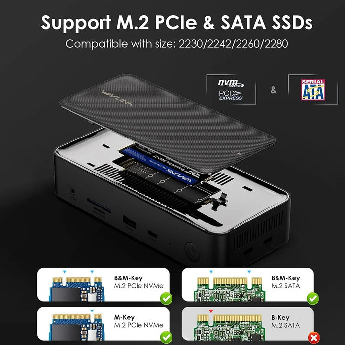 WAVLINK UMD23M 13 In 1 USB C Hub with 10Gbps M.2 Pcie / SATA SSD Enclosure Docking Station for Laptop Tablet - US Plug - 3