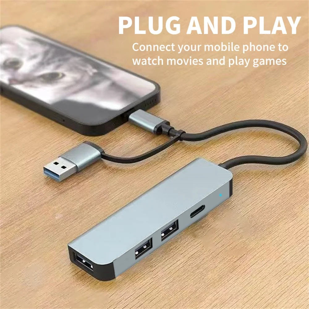 USB Type-C Dual Port Laptop PC Docking Station USB 3.0 Hub Multi-Port Splitter - 3