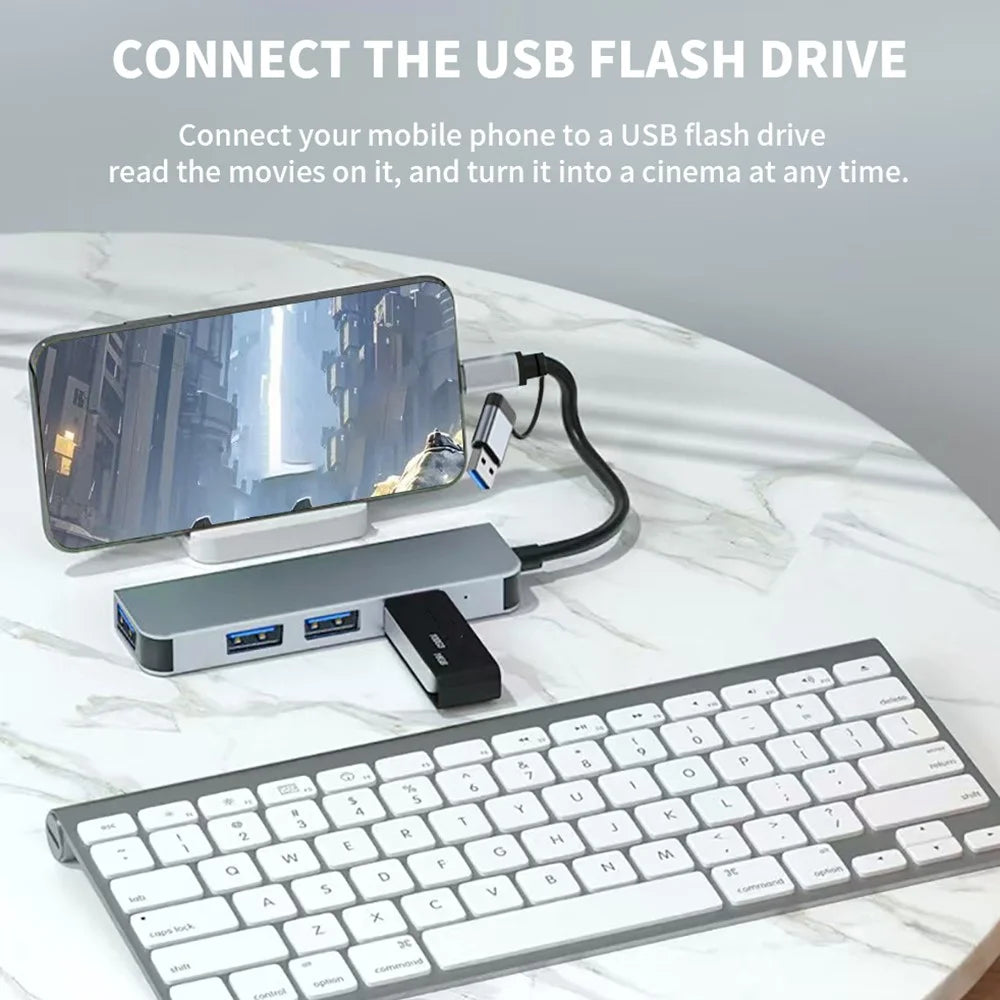 USB Type-C Dual Port Laptop PC Docking Station USB 3.0 Hub Multi-Port Splitter - 4