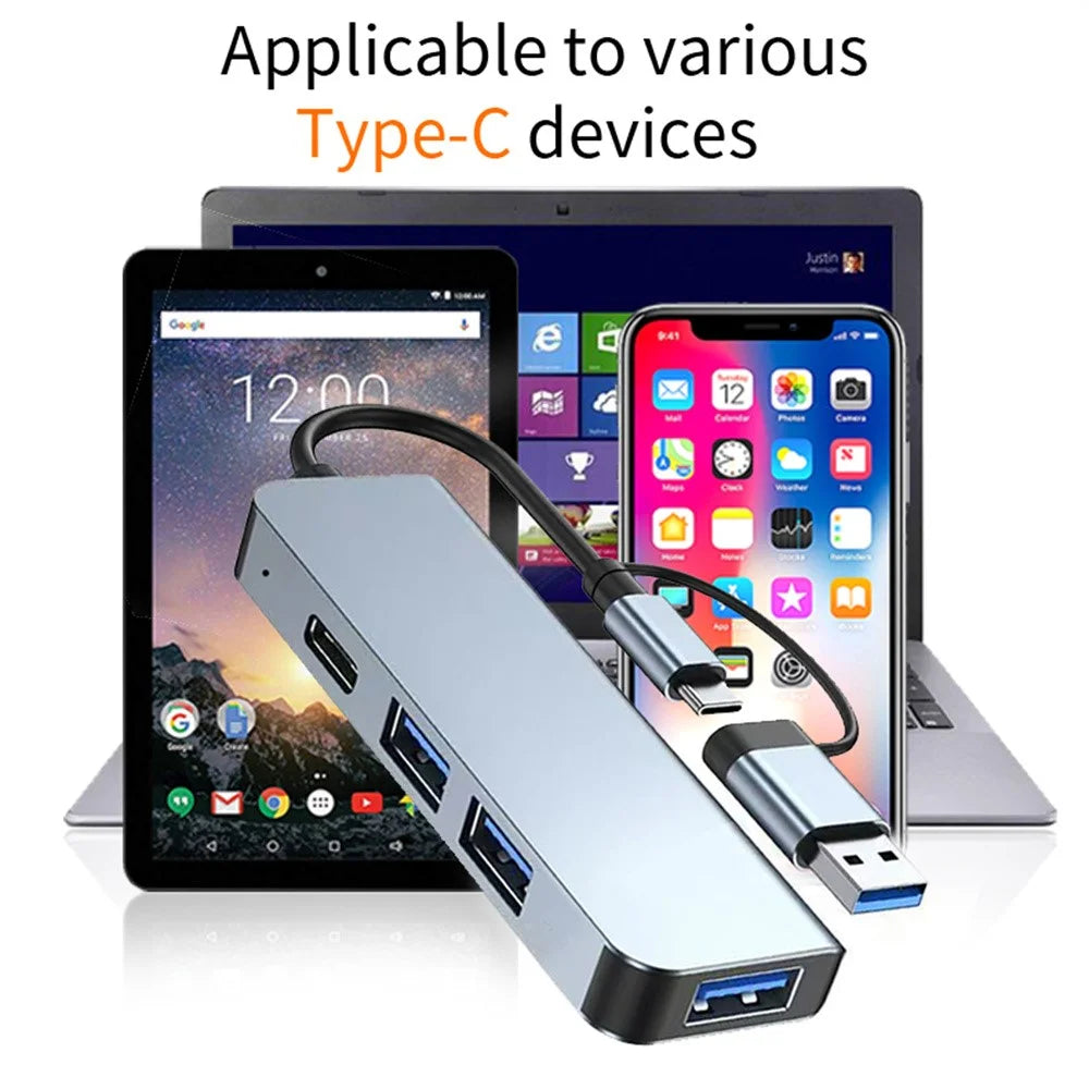 USB Type-C Dual Port Laptop PC Docking Station USB 3.0 Hub Multi-Port Splitter - 5