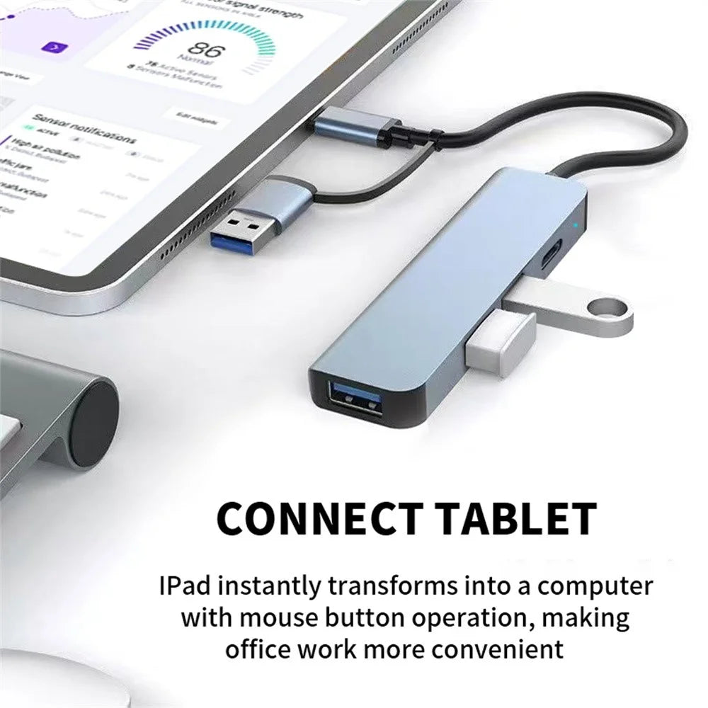 USB Type-C Dual Port Laptop PC Docking Station USB 3.0 Hub Multi-Port Splitter - 7