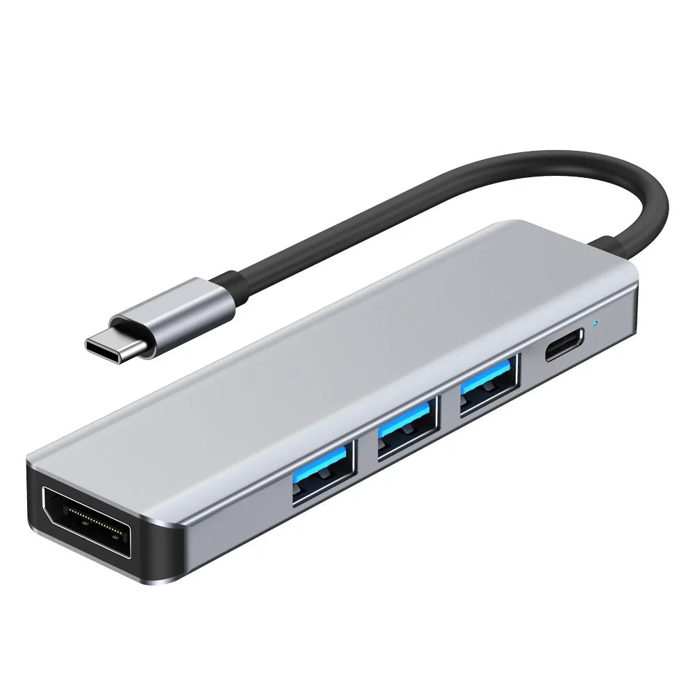 2421 Type-C 5 in 1 Laptop Expansion Hub 8K DP 100W PD Charging USB 2.0 Ports Adapter - 1