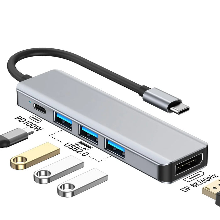2421 Type-C 5 in 1 Laptop Expansion Hub 8K DP 100W PD Charging USB 2.0 Ports Adapter - 3