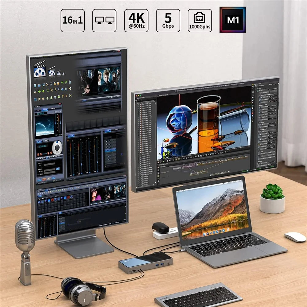 IVIIN IV-D6902 16 in 1 USB Docking Station with 5x USB 3.0 / HD / DP / Gigabit / SD and TF Card Reader, US Plug - 3