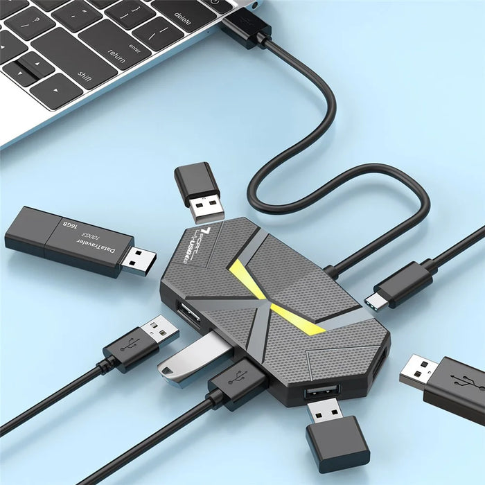 0.6m USB 2.0 Hub 7 Port Splitter Adapter with Power Delivery / RGB Ambient Light / Data Transfer for Laptop - Black - 3