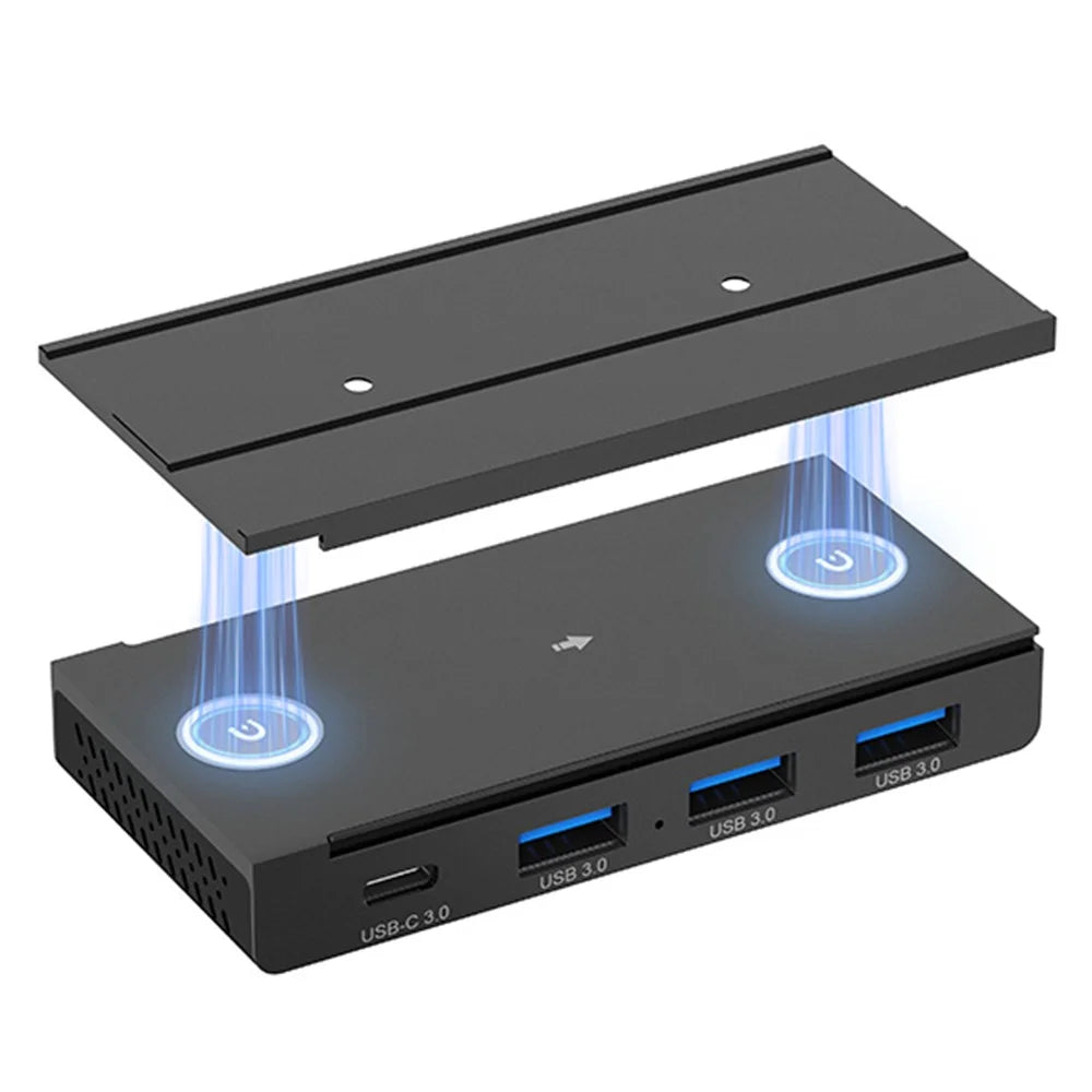 HST-3A1C USB Hub 3 x USB3.0 + Type-C Splitter Adapter Magnetic Rail Expansion Dock - Black - 1