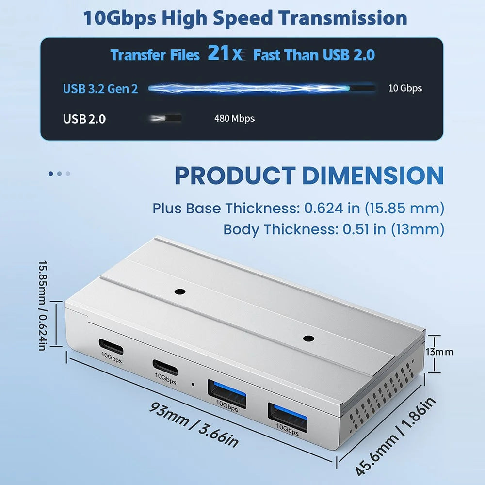 HST-2A2C USB Hub Magnetic Rail Expansion Dock 2 x USB3.2 + 2 x Type-C Splitter Adapter - Black - 6