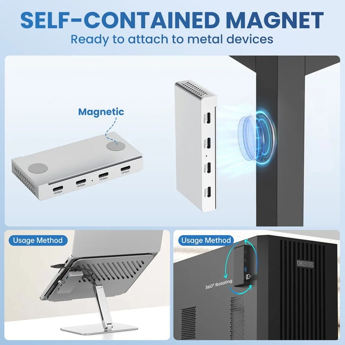 HST-4C USB Hub Magnetic Rail Expansion Dock 4 x Type-C 3.2 Aluminum Alloy Adapter - Silver - 4