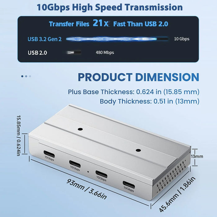 HST-4C USB Hub Magnetic Rail Expansion Dock 4 x Type-C 3.2 Aluminum Alloy Adapter - Silver - 6