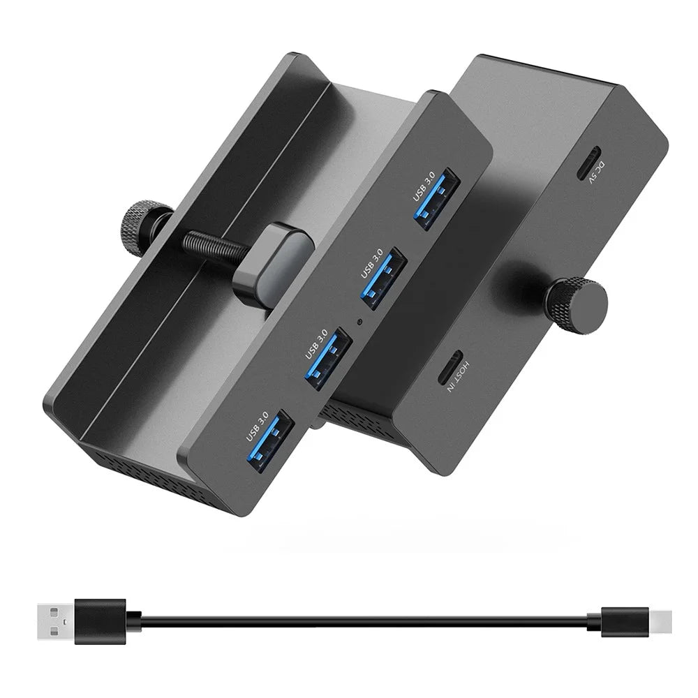 HCL-4A-Pro 4 Ports USB 3.0 Hub 5Gbps Data Transfer Driver Free Clip On External Dock Station - Black - 1