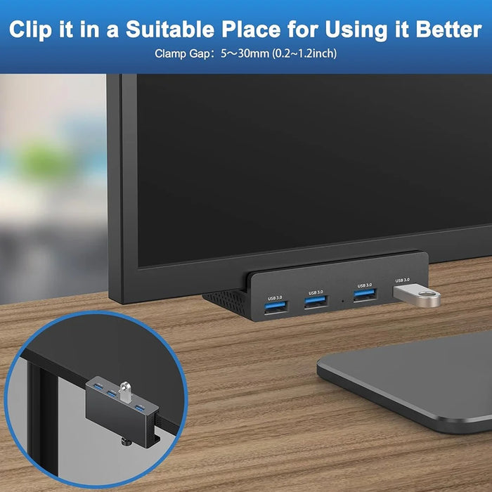 HCL-4A-Pro 4 Ports USB 3.0 Hub 5Gbps Data Transfer Driver Free Clip On External Dock Station - Black - 2