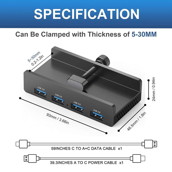 HCL-4A-Pro 4 Ports USB 3.0 Hub 5Gbps Data Transfer Driver Free Clip On External Dock Station - Black - 6