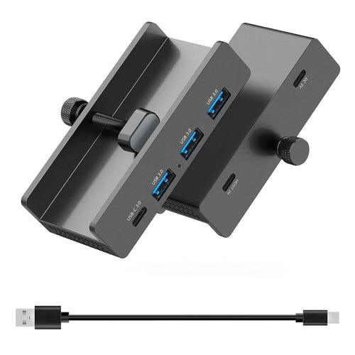 YW-HCL-3A1C-Pro 5Gbps Data Transfer 4 Ports Hub Type C 3.0 + 3 USB 3.0 Clip On External Dock Station - Black - 1