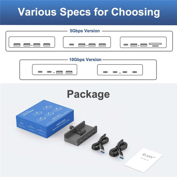 YW-HCL-3A1C-Pro 5Gbps Data Transfer 4 Ports Hub Type C 3.0 + 3 USB 3.0 Clip On External Dock Station - Black - 6