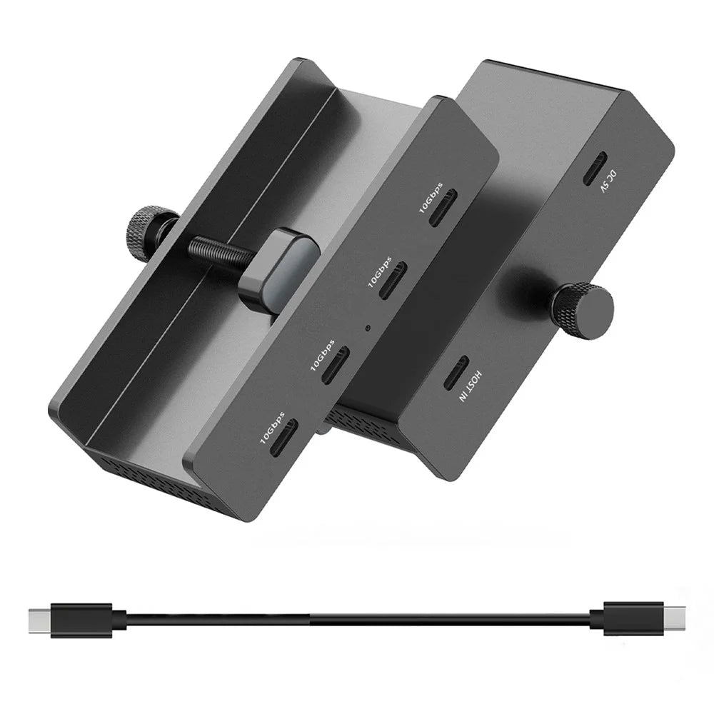 YW-HCL-4C-Pro 4 Ports USB C 3.1 Hub 10Gbps High Speed Data Transfer Clip On External Dock Station - Black - 1