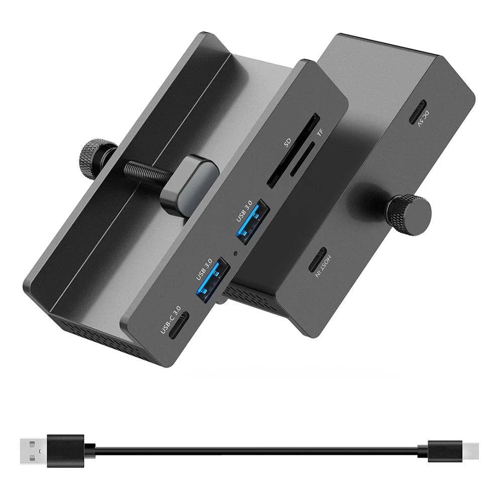YW-HCL-2A1CTS-Pro 5Gbps Data Transfer 5 Ports Hub Type C 3.0 + 2 USB 3.0 + SD / TF Card Reader Clip On External Dock Station - Black - 1