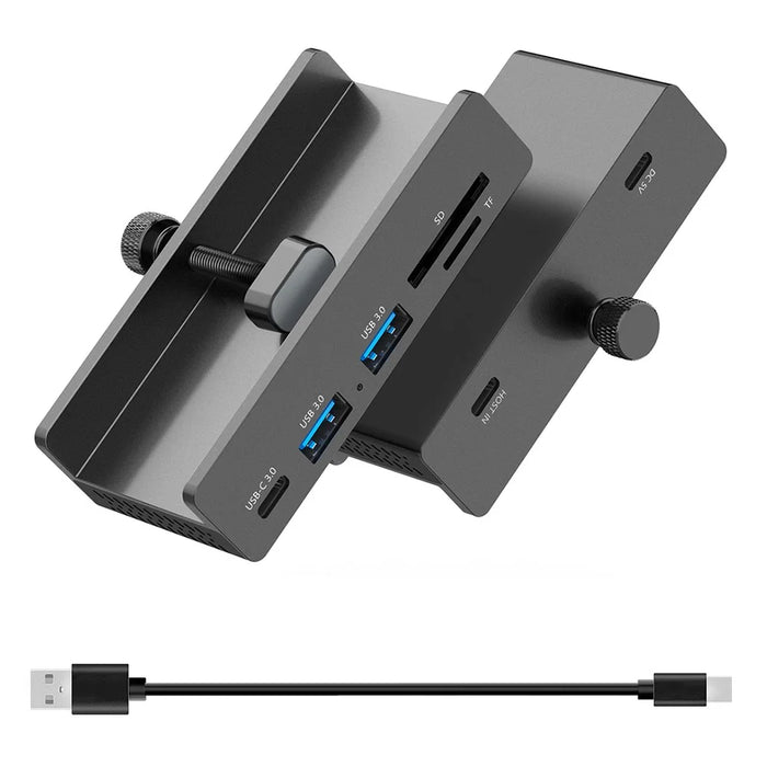 YW-HCL-2A1CTS-Pro 5Gbps Data Transfer 5 Ports Hub Type C 3.0 + 2 USB 3.0 + SD / TF Card Reader Clip On External Dock Station - Black - 1