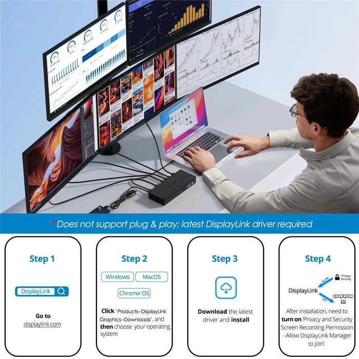 WAVLINK DisplayLink-7400 Docking Station Dual 8K / Quad 4K Multi-Monitor USB-C Laptop Dock for Mac M1 / M2 / M3 / M4 / Windows - US Plug - 3
