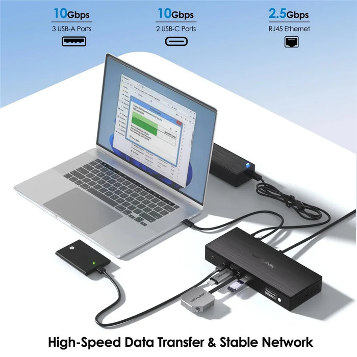WAVLINK DisplayLink-7400 Docking Station Dual 8K / Quad 4K Multi-Monitor USB-C Laptop Dock for Mac M1 / M2 / M3 / M4 / Windows - US Plug - 4