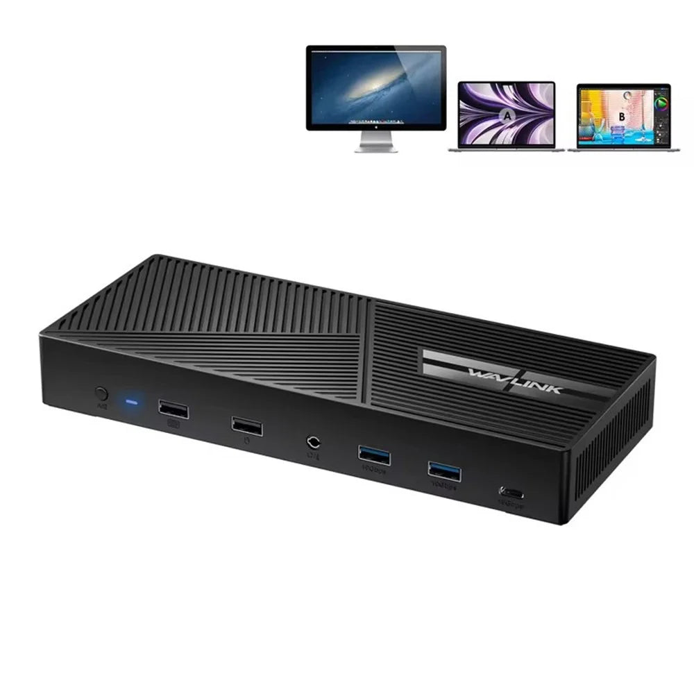 WAVLINK UG69PD27 DisplayLink 4K Monitor Docking Station USB-C KVM Exchanger Hub Adapter - US Plug - 1