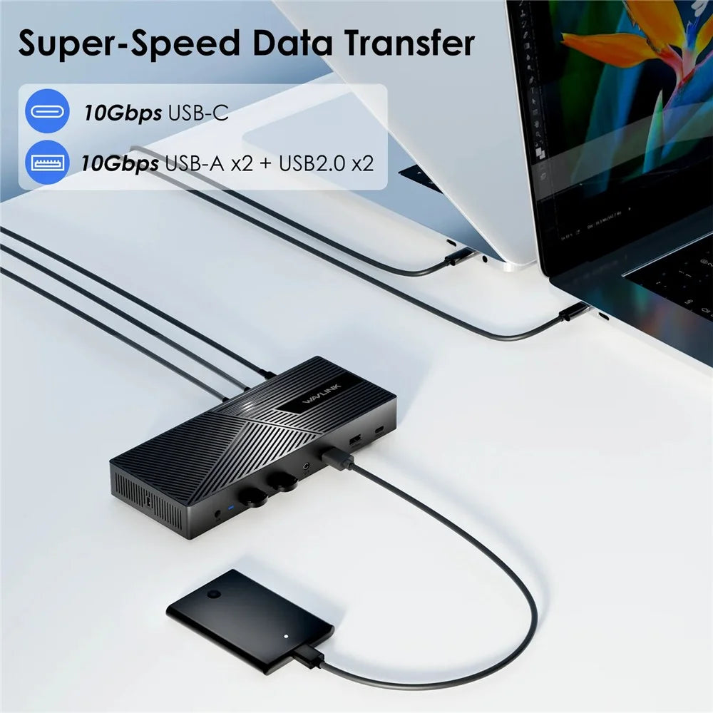 WAVLINK UG69PD27 DisplayLink 4K Monitor Docking Station USB-C KVM Exchanger Hub Adapter - US Plug - 2