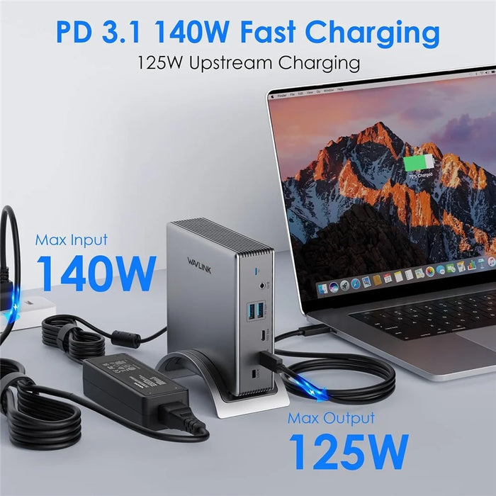 WAVLINK UMD27PRO Laptop Docking Station 2 HD + DP 140W PD Hub Adapter Support 8K 30Hz  /  4K 144Hz - US Plug - 2