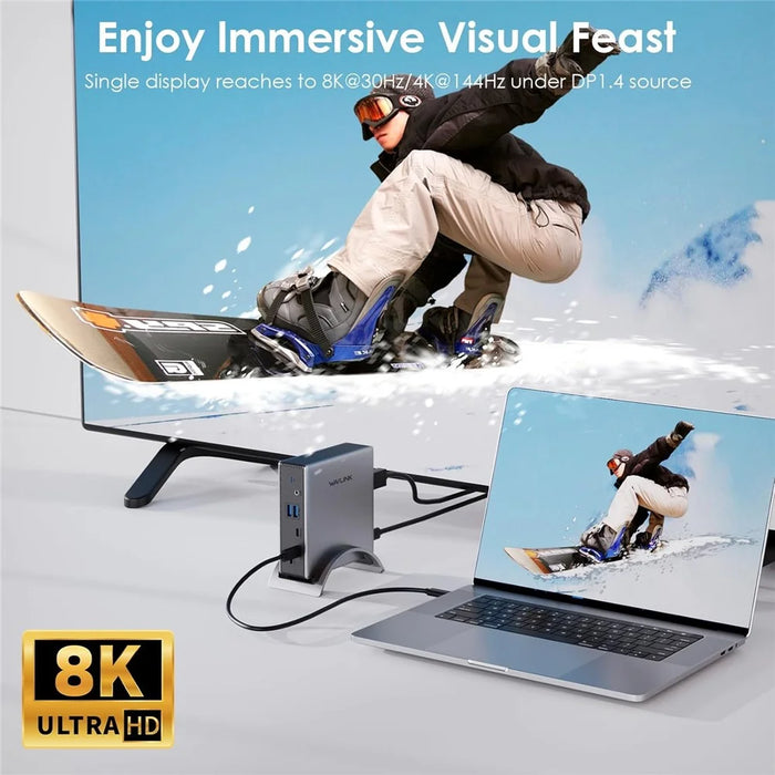 WAVLINK UMD27PRO Laptop Docking Station 2 HD + DP 140W PD Hub Adapter Support 8K 30Hz  /  4K 144Hz - US Plug - 5