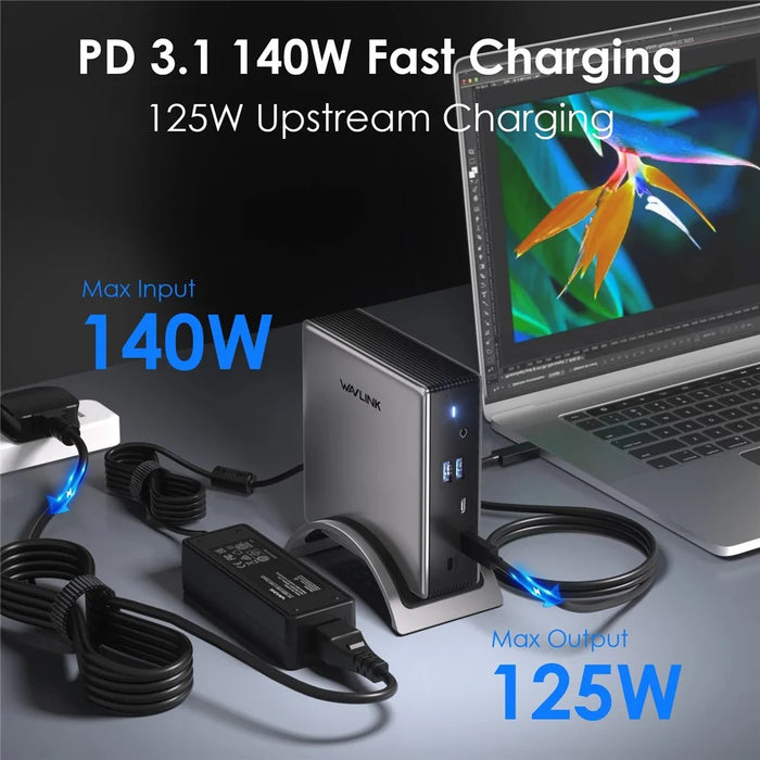 WAVLINK UMD27PRO Laptop Docking Station HD + 2 DP Ports 140W PD USB Hub Support 8K 30Hz  /  4K 144Hz - US Plug - 2