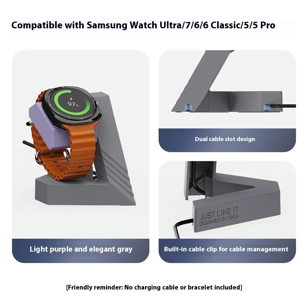 SIKAI Silicone Charging Stand for Samsung Galaxy Watch8 Ultra / Watch7 / Watch6 / Watch6 Classic Wireless Charging Station - Lavender+Elegant Gray - 2