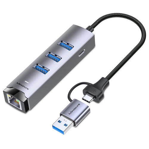 MINDPURE UR011 USB 3.0 + Type-C to Gigabit Ethernet Adapter 3 Port USB 3.0 Hub Aluminum Alloy Docking Station - 1
