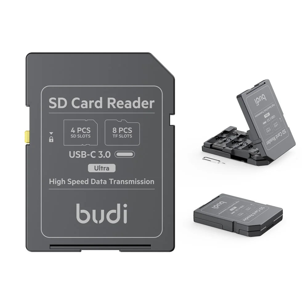 BUDI CP582B Multifunctional SD / TF Card Reader with 4 SD Slots and 8 TF Slots 5Gbps High Speed Memory Card Reader - 1