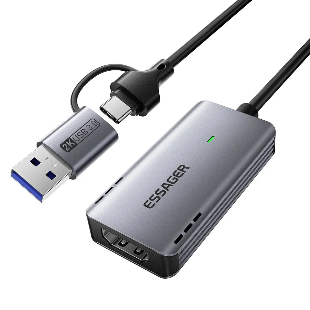 ESSAGER ECJK2K-HC0G-Z 4K 60Hz HD Video Capture Card USB 3.0 2 in 1 Interface Plug and Play Capture Card with Cable - 4