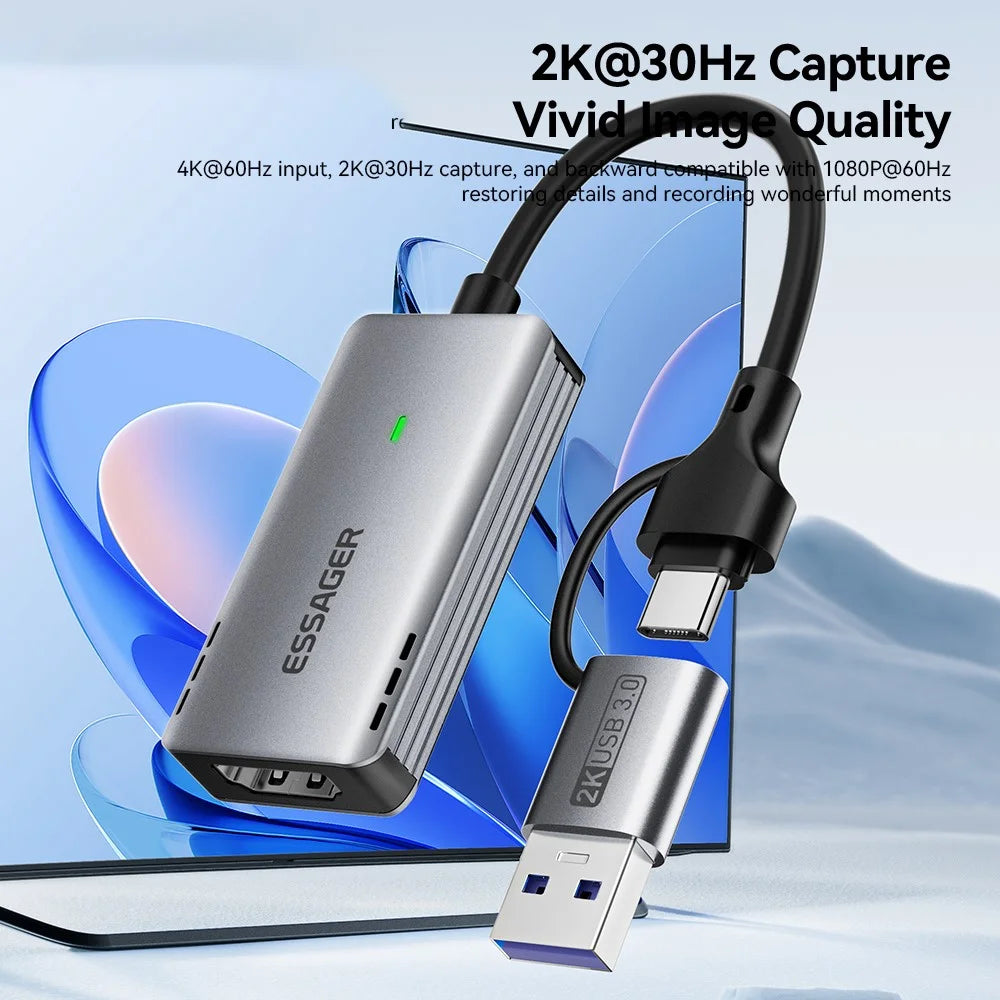 ESSAGER ECJK2K-HC0G-Z 4K 60Hz HD Video Capture Card USB 3.0 2 in 1 Interface Plug and Play Capture Card with Cable - 6