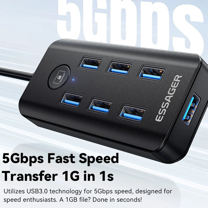 ESSAGER 7 in 1 USB 3.0 Hub For PC  /  Laptop  /  MacBook High Speed Data Transfer Multi Port Expansion - 4