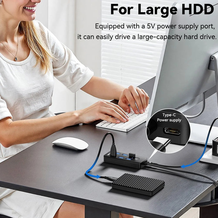 ESSAGER 7 in 1 USB 3.0 Hub For PC  /  Laptop  /  MacBook High Speed Data Transfer Multi Port Expansion - 7