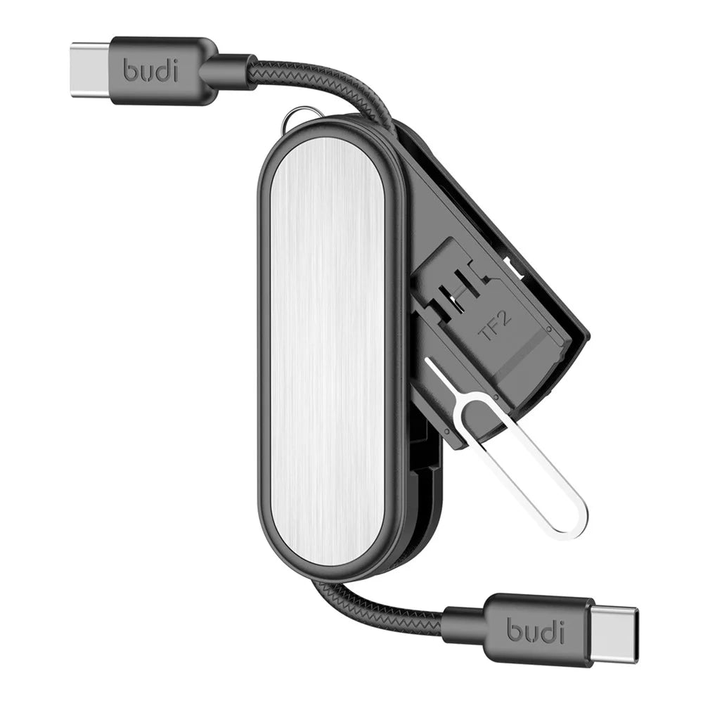 BUDI CP586TTB Multi-Function USB-C to USB-C Data Cable Kit, Portable Travel Charging Cable Set with SIM / TF Card Slots, Tool Eject Pin - 1