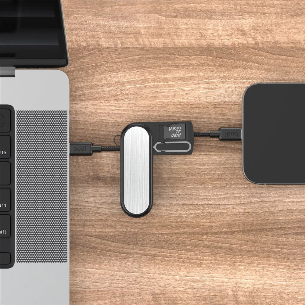 BUDI CP586TTB Multi-Function USB-C to USB-C Data Cable Kit, Portable Travel Charging Cable Set with SIM / TF Card Slots, Tool Eject Pin - 6