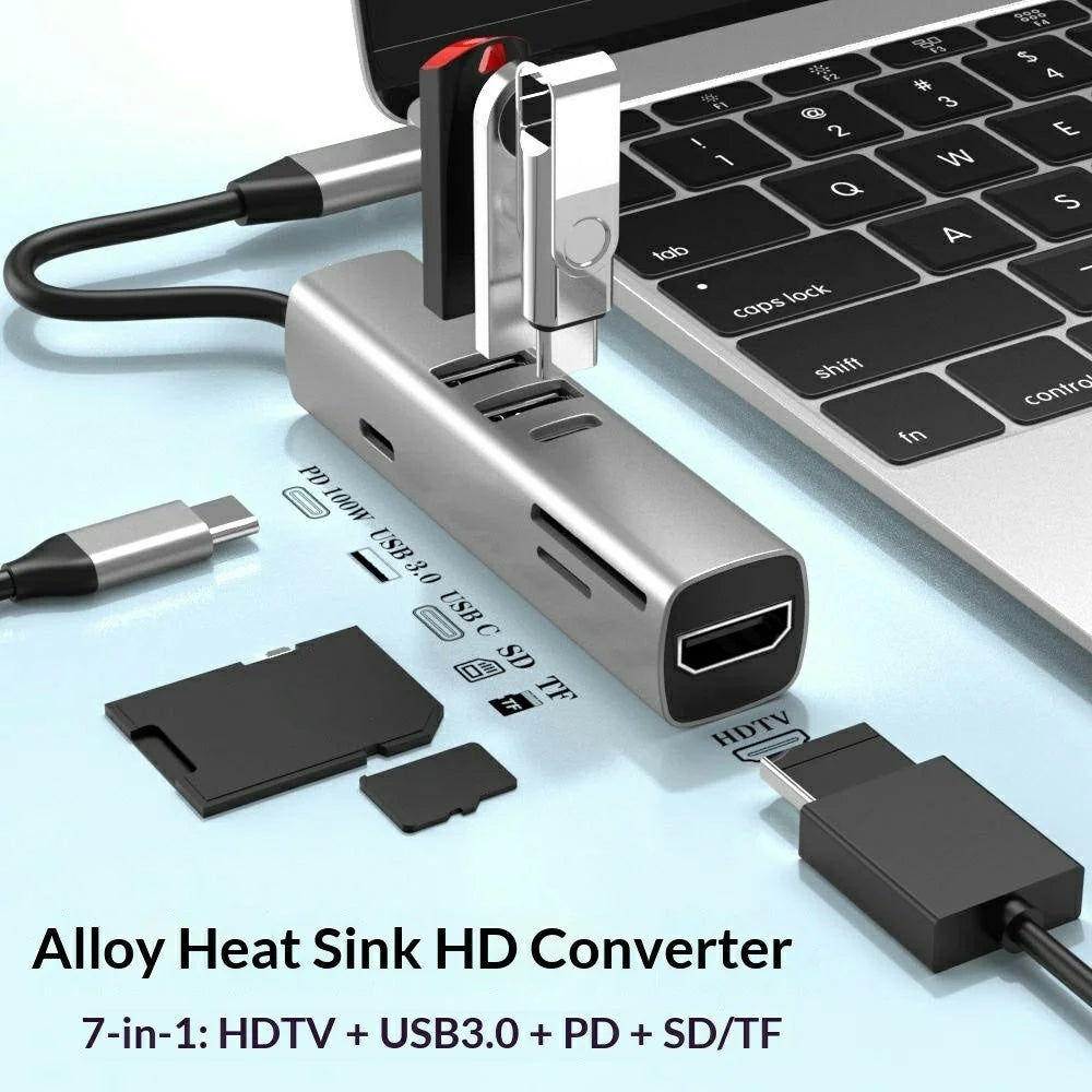 7 in 1 Type C to HDTV Portable Dock USB 3.0 Hub 100W PD Fast Charging 4K Display SD / TF Card Reader - 2
