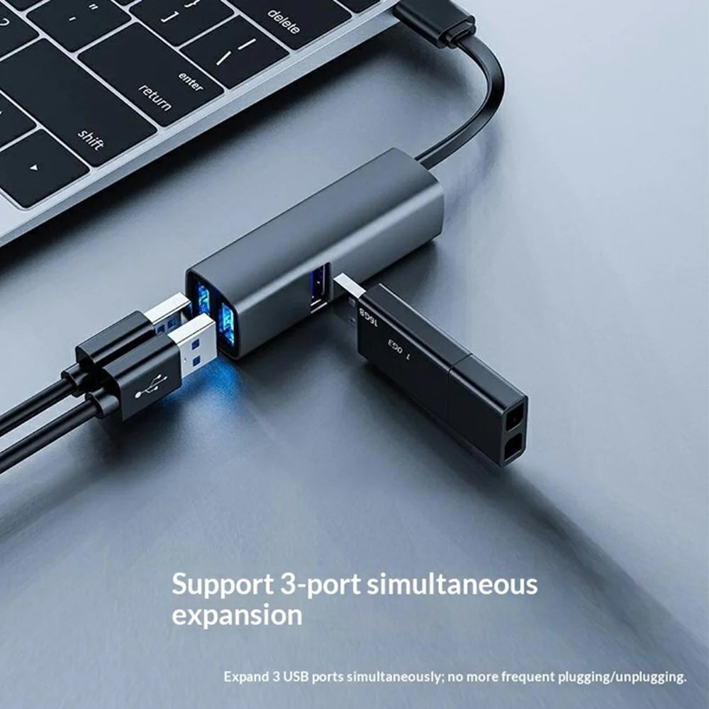 TYS-3U-C 3 in 1 USB 3.0 Hub Adapter Portable Type-C Docking Station Support Mouse Keyboard Flash Drive Compatible Windows  /  MacOS  /  Linux - Tarnish - 2