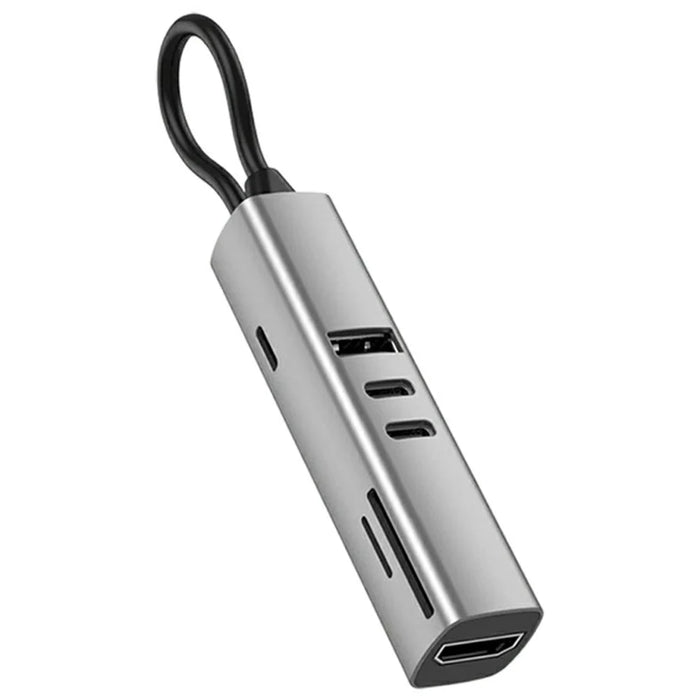 TYS-7HD-2C 100W 4K Type-C to HDTV 7-in-1 Hub Adapter with 2 USB-C / USB 3.0 / PD 100W / SD / TF Card Reader for Windows / MacOS / Linux / Android - Silver - 1