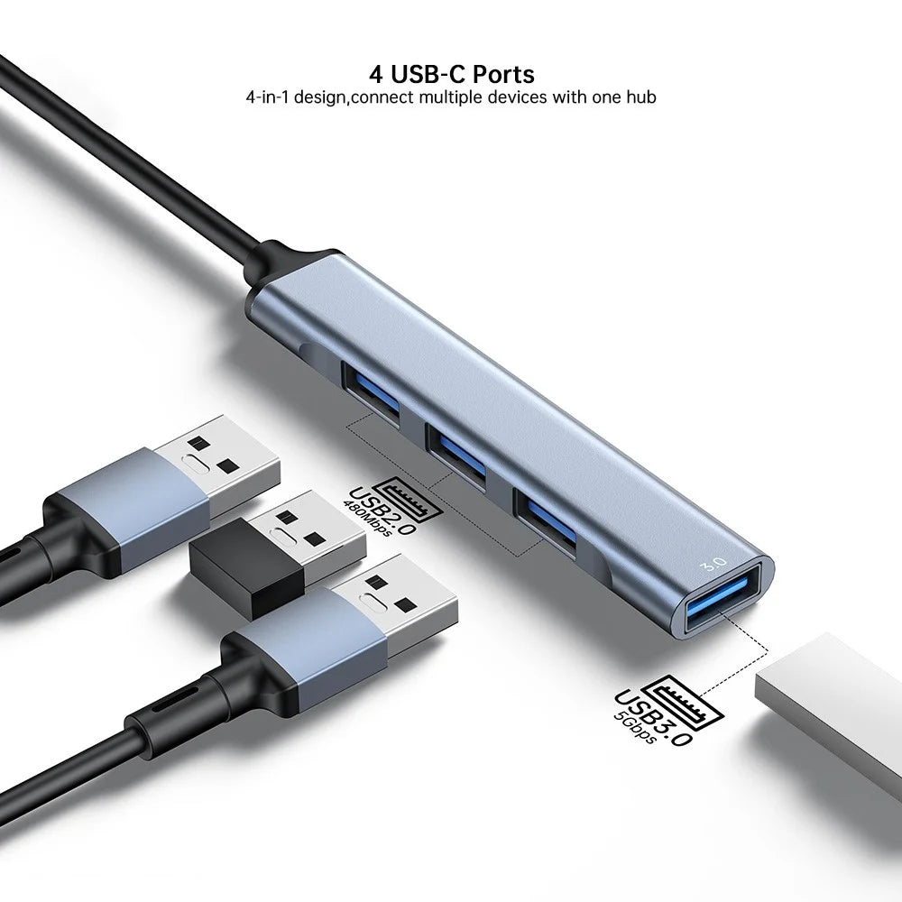 XUNDD XDDC-069 Aluminum Alloy Expansion Dock 4 in 1 USB Hub Data Transfer Multi-Port Adapter - Type-C - 2