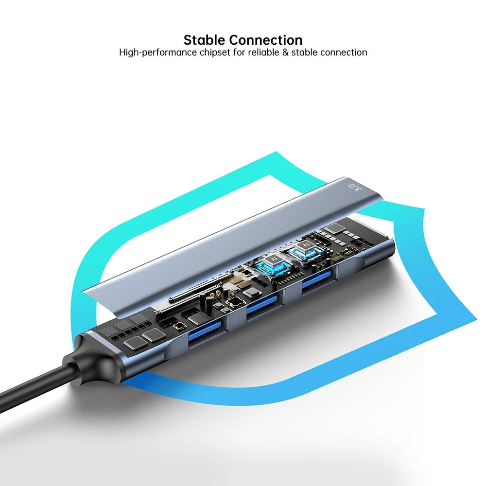 XUNDD XDDC-069 Aluminum Alloy Expansion Dock 4 in 1 USB Hub Data Transfer Multi-Port Adapter - Type-C - 4