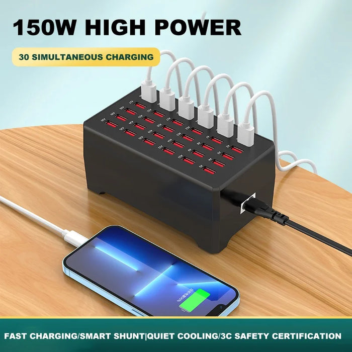 WT-268 30-Port USB Charging Station 150W High Power Fast Charger Desktop Charging Hub - US Plug - 2
