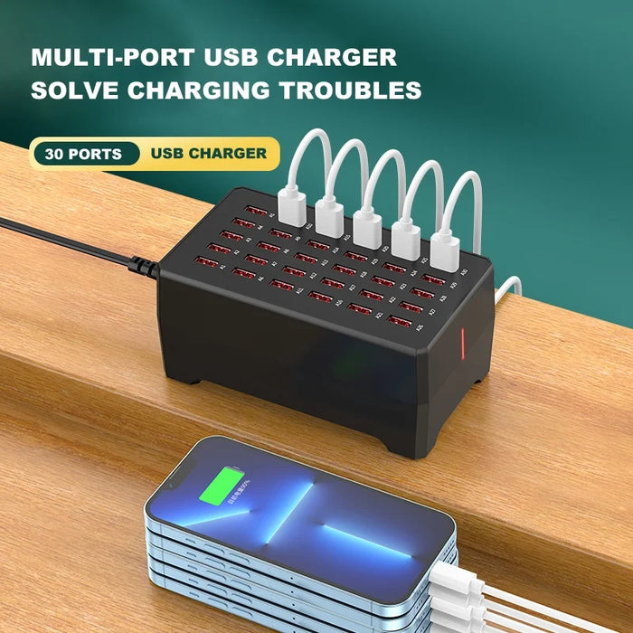 WT-268 30-Port USB Charging Station 150W High Power Fast Charger Desktop Charging Hub - US Plug - 3