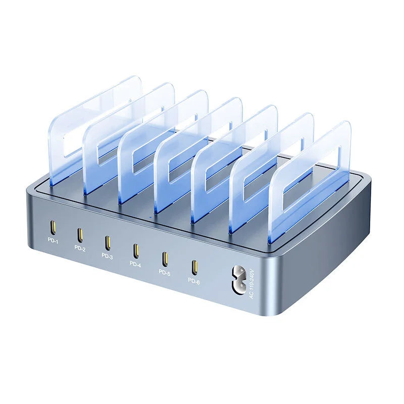 WLX-H883 Charging Station 6-Port Type-C Charger with Dividers PD Fast Charging Desktop Dock for Tablets / Smartphones - US Plug - 1