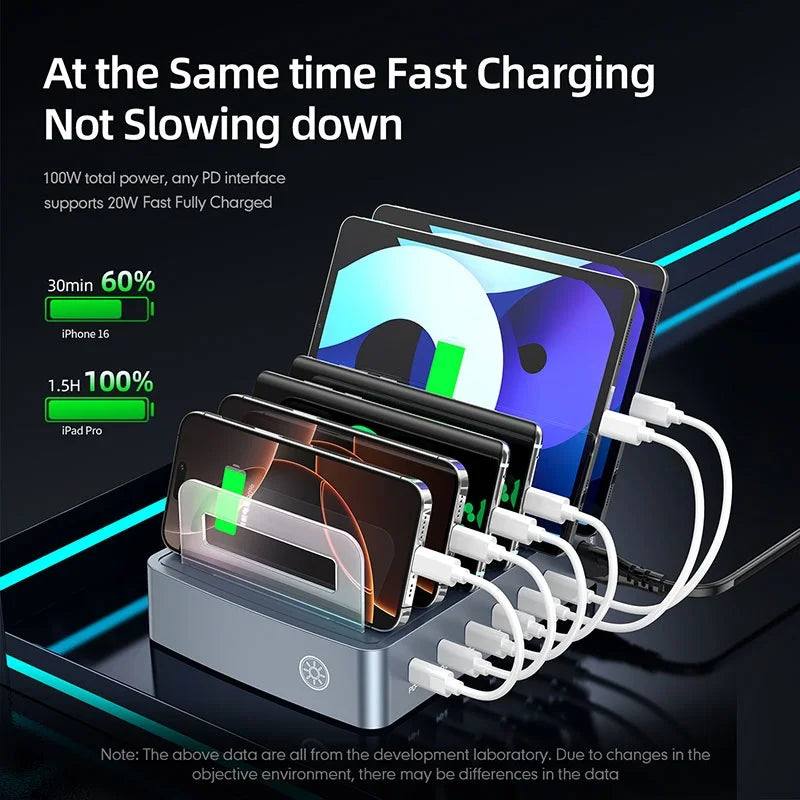 WLX-H883 Charging Station 6-Port Type-C Charger with Dividers PD Fast Charging Desktop Dock for Tablets / Smartphones - US Plug - 3