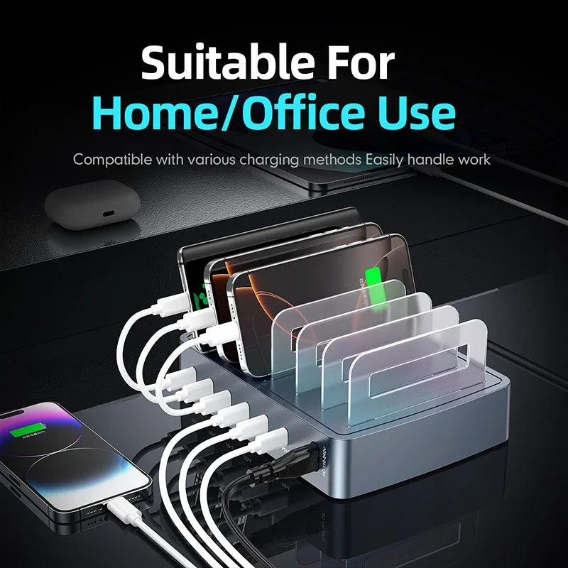 WLX-H883 Charging Station 6-Port Type-C Charger with Dividers PD Fast Charging Desktop Dock for Tablets / Smartphones - US Plug - 6