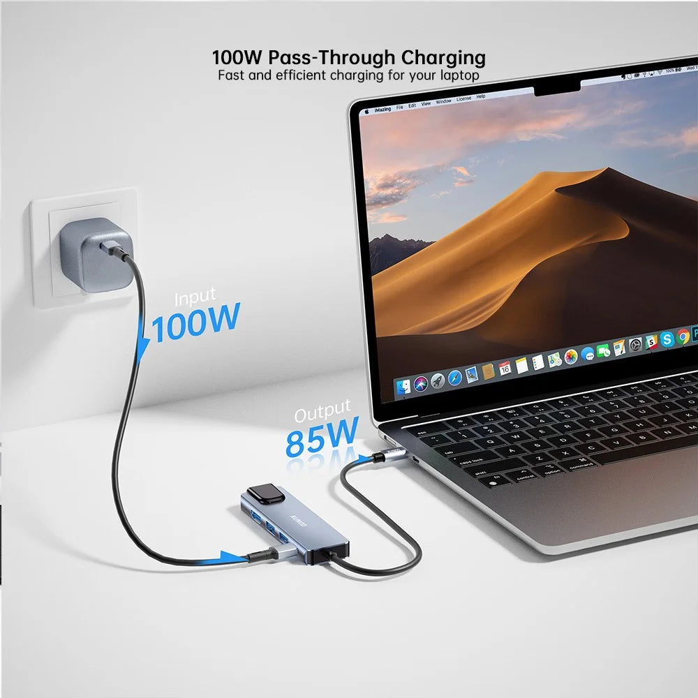 XUNDD XDDC-070 Multi-Port Adapter 5 in 1 USB-C Hub with 4K HD  /  Ethernet  /  PD Charging Ports - Grey - 5